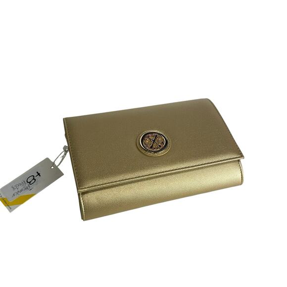 CXL by Christian Lacroix Gold Textured Metallic Faux Leather Clutch Purse - Picture 1 of 9